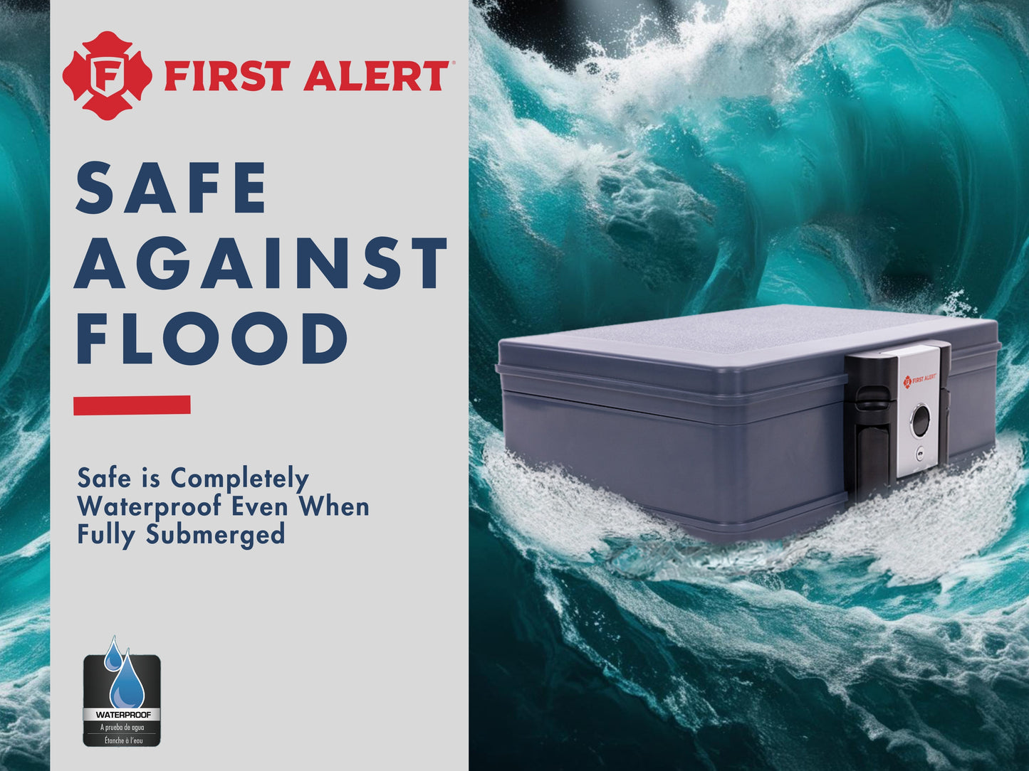 2017F UL-72 Fire Rated 30 minutes at 1550°F/843°C; Single latch design with push button and key lock; Waterproof; Fits A4 paper flat