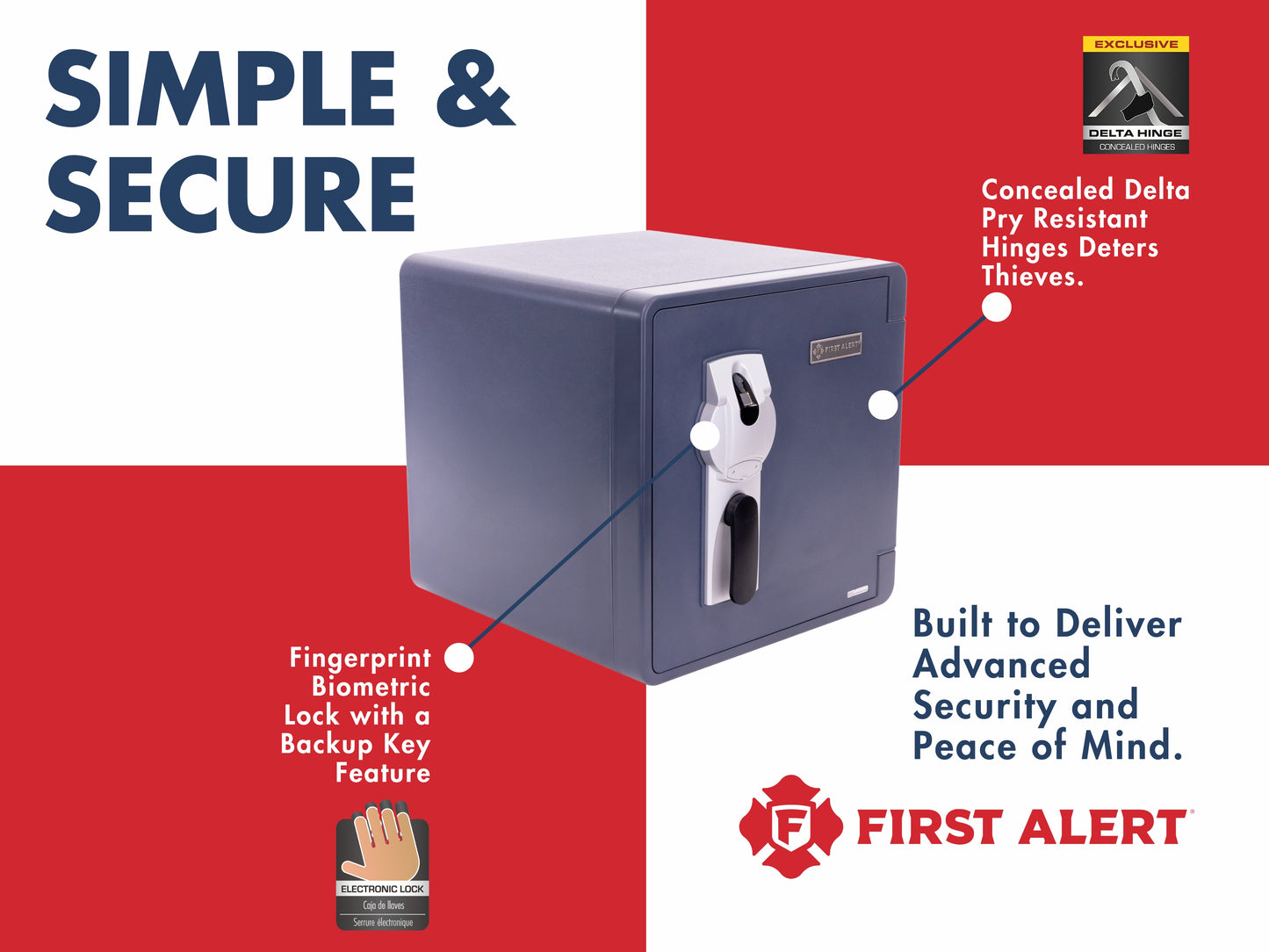 2092LBF-BD - UL Fire Rated 60 minutes at 1700°F/927°C; Waterproof; Fingerprint lock; pry-resistant hinges; Bolt-down feature available