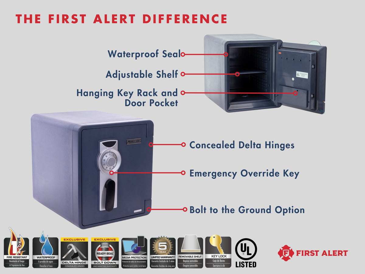 First Alert Fireproof and Waterproof Security Safe, .92 CU FT, 1 Hour ...