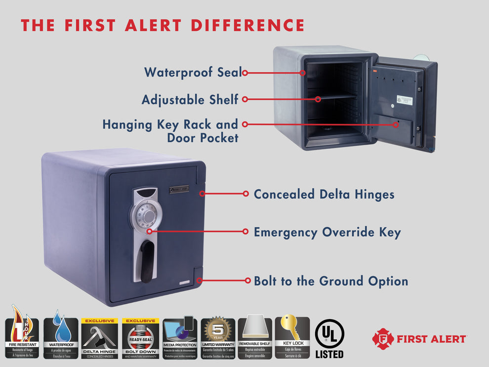 First Alert Fireproof and Waterproof Security Safe, .92 CU FT, 1 Hour ...