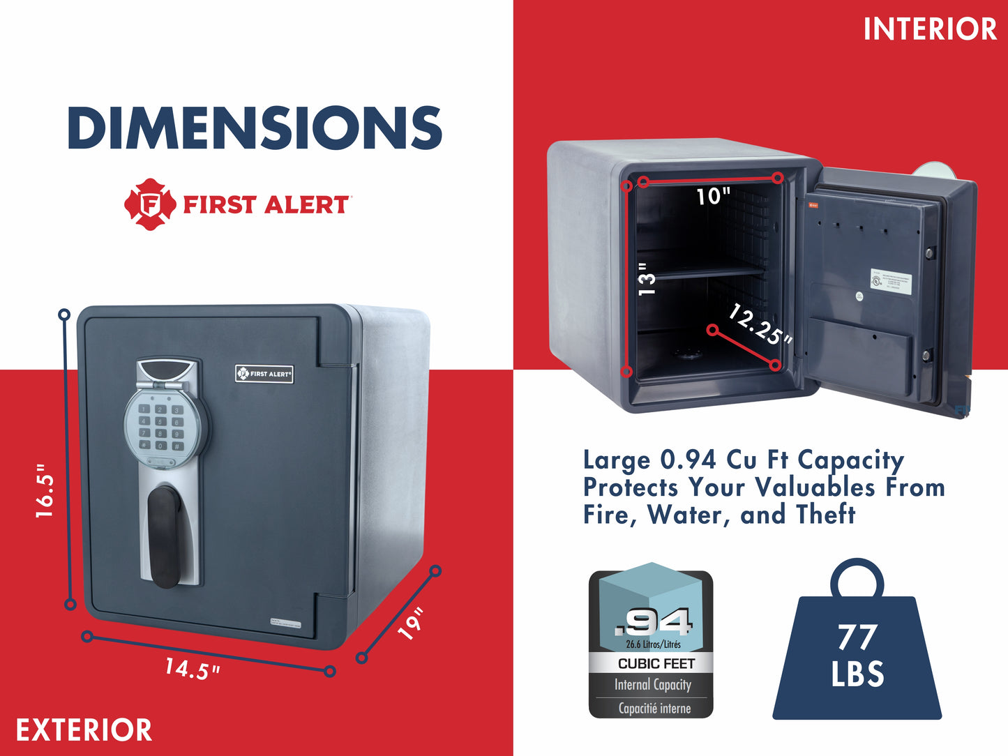 2096DF-BD 2.1 CU' UL Fire Rated 60 minutes at 1700°F/927°C; Waterproof; Digital lock; pry-resistant hinges; Bolt-down feature available