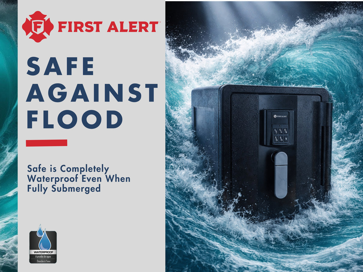 First Alert Fireproof and Waterproof Security Safe, .74 CU FT, 30 minute Fire Rating @ 1550, Fire Proof UL Rated Fire Safe.  Features Digital Electronic Lock w/ Emergency Access Override Key & Bolt Down Kit Model 2901DF-BD