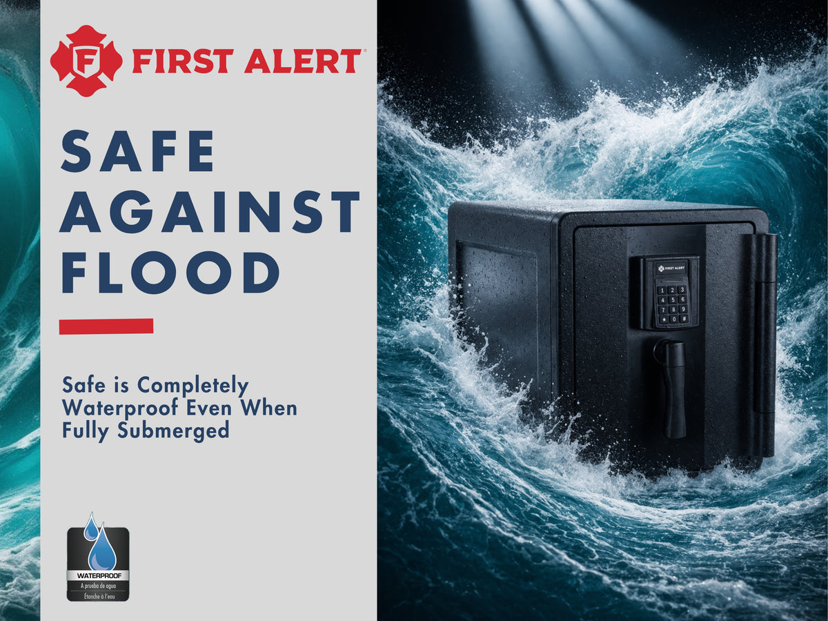First Alert Fireproof and Waterproof Security Safe, .92 CU FT, 30 minute Fire Rating @ 1550, Fire Proof UL Rated Fire Safe.  Features Digital Electronic Lock w/ Emergency Access Override Key & Bolt Down Kit Model 2911DF-BDC-G