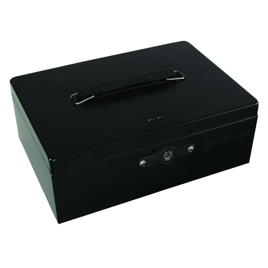 3020F Cash Box, made from powder coated steel, Removable 7 compartment cash tray, Keylock with two keys