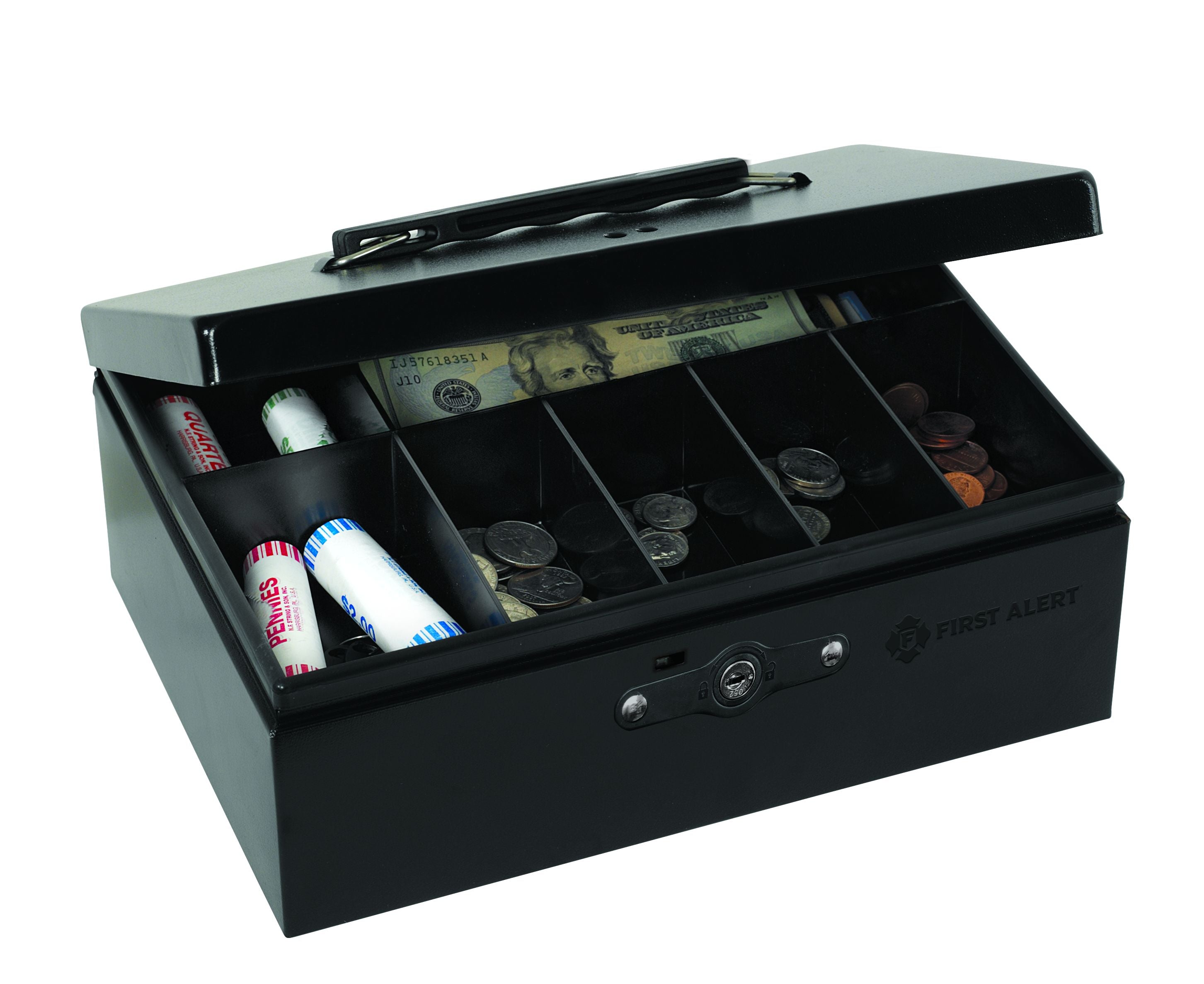 First Alert locking Cash Security Box, made from powder coated