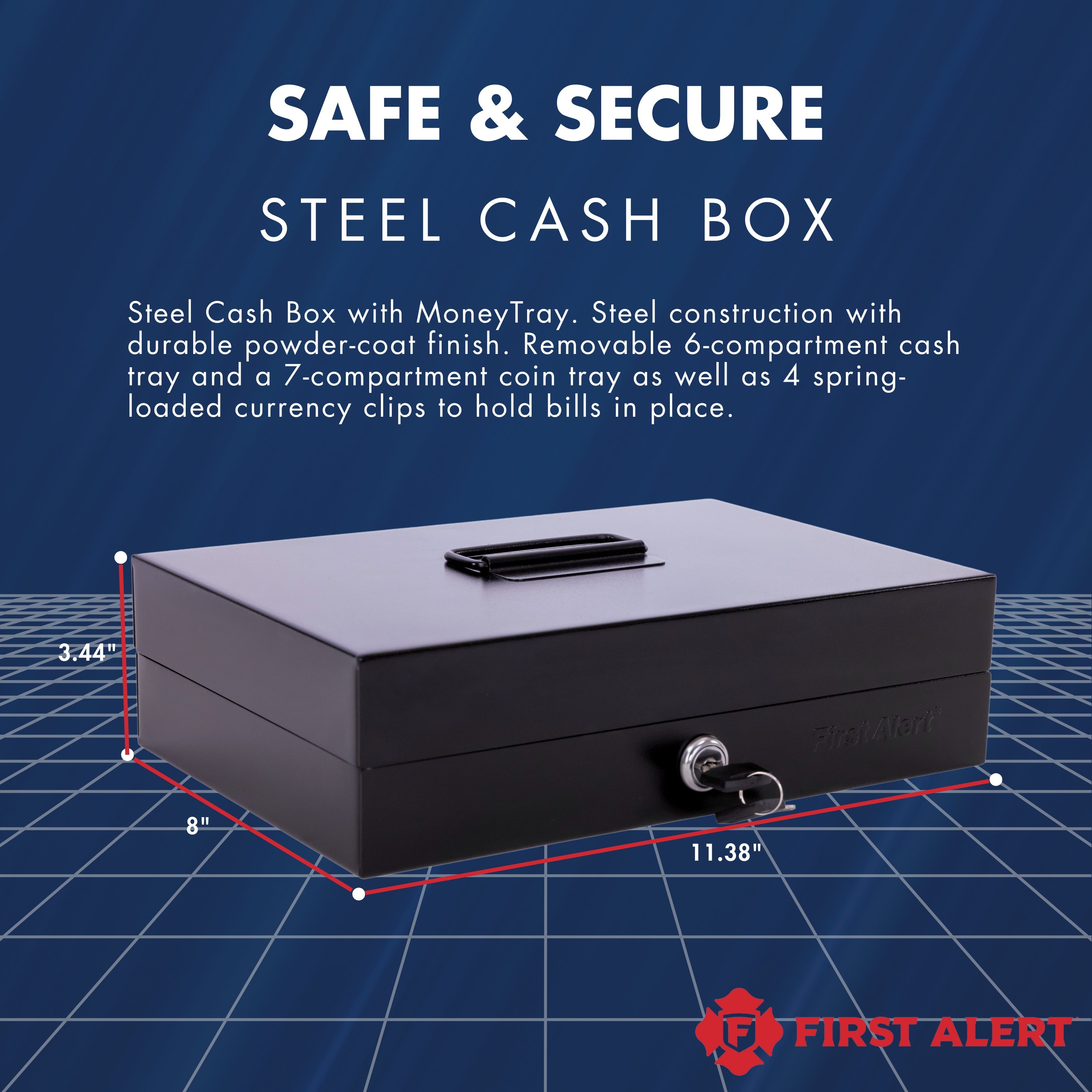 First Alert Locking Cash Security Box, made from 18 gauge powder