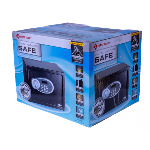 First Alert Steel Security Safe, .73 CU FT Features Digital Electronic Lock and  Emergency Access Overide Key, Anti-Pry Hinges, Interior Lighting, Removable Shelf & Bolt Down Feature.  Model 4005DFB