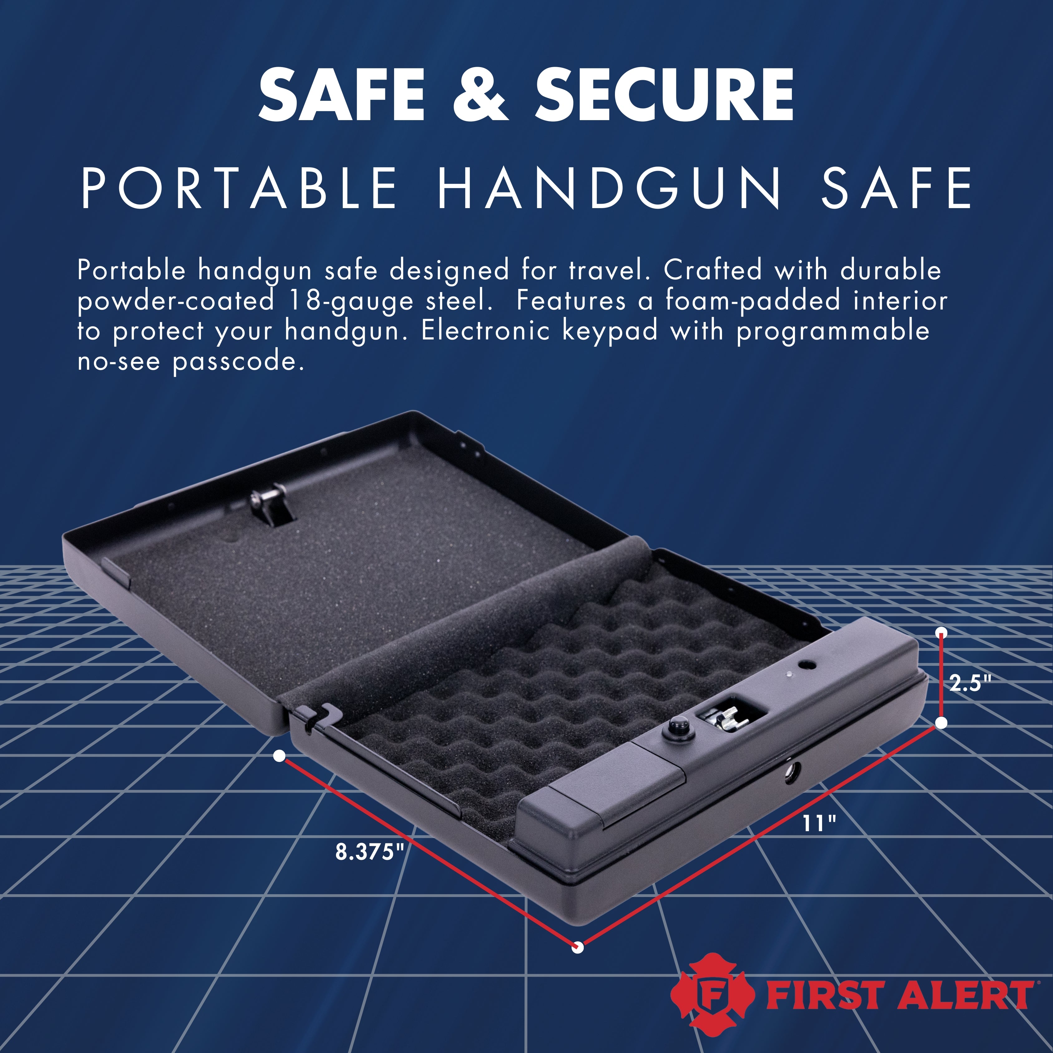 First Alert TSA Approved Quick Access Hand gun safe. Features