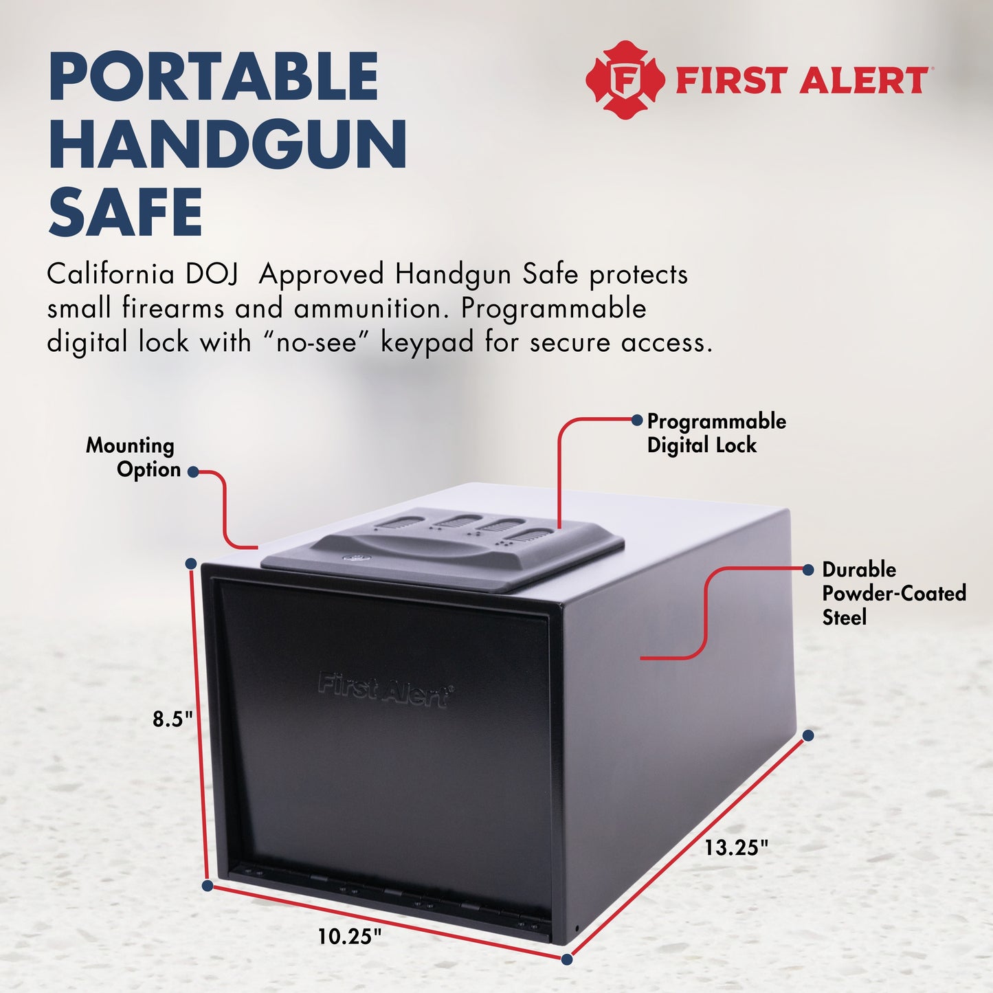 5400DF - Large Pistol or Handgun Safe, 2 to 3 Gun Holding, Steel, Black, Powder-Coated, Electronic Lock