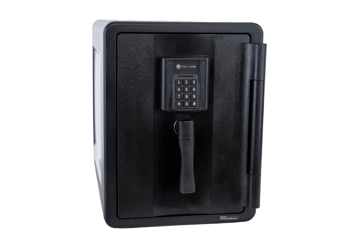 First Alert Fireproof and Waterproof Security Safe, .92 CU FT, 30 minute Fire Rating @ 1550, Fire Proof UL Rated Fire Safe.  Features Digital Electronic Lock w/ Emergency Access Override Key & Bolt Down Kit Model 2911DF-BD