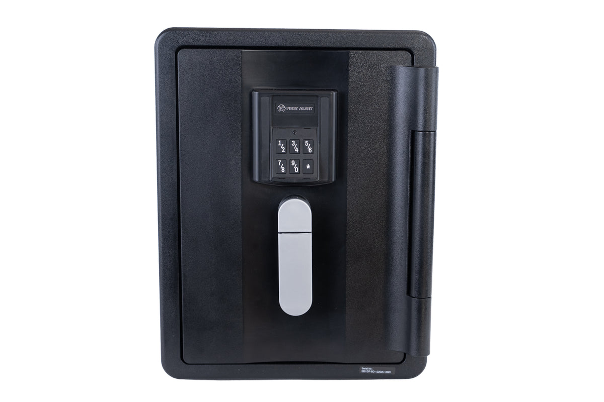 First Alert Fireproof and Waterproof Security Safe, .74 CU FT, 30 minute Fire Rating @ 1550, Fire Proof UL Rated Fire Safe.  Features Digital Electronic Lock w/ Emergency Access Override Key & Bolt Down Kit Model 2901DF-BD